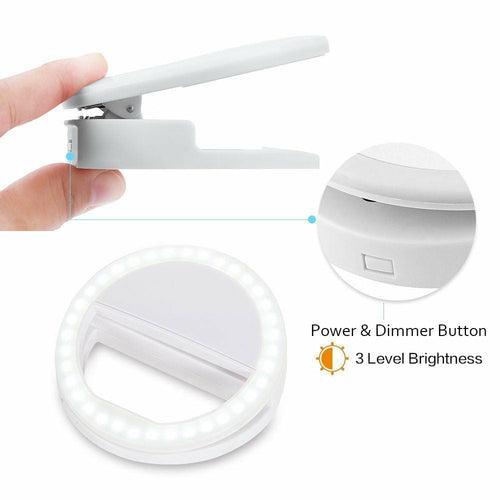 Ring Light LED Portatile con Clip per Smartphone — 3 Modalità di Illuminazione