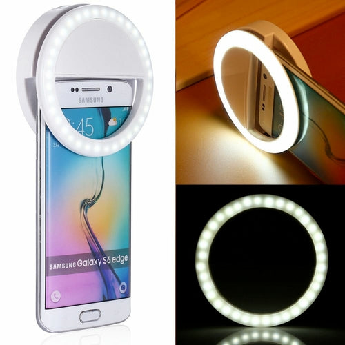 Ring Light LED Portatile con Clip per Smartphone — 3 Modalità di Illuminazione