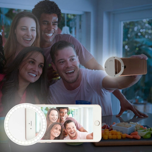 Ring Light LED Portatile con Clip per Smartphone — 3 Modalità di Illuminazione