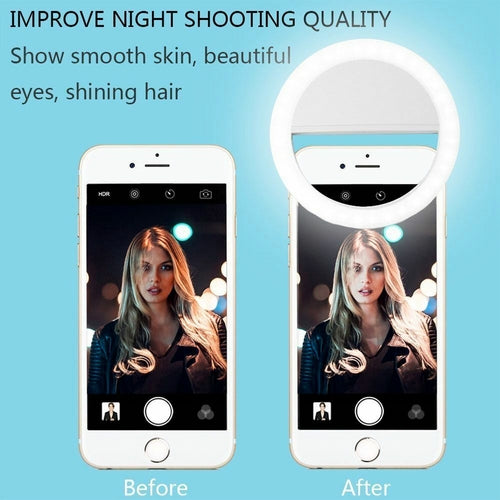 Ring Light LED Portatile con Clip per Smartphone — 3 Modalità di Illuminazione