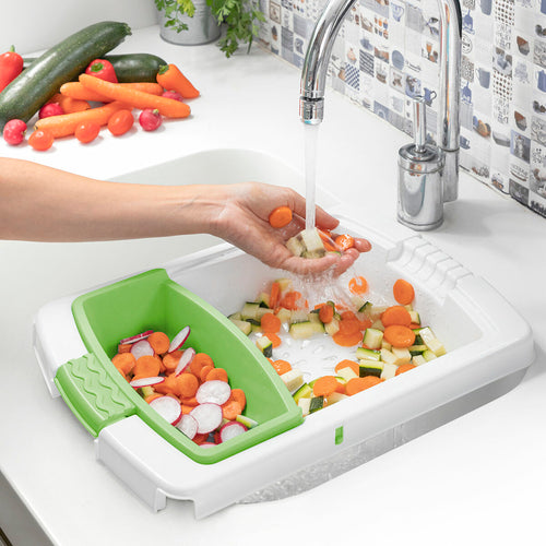 Tagliere Estensibile 3-in-1 con Vassoio, Contenitore e Scolapasta PractiCut InnovaGoods